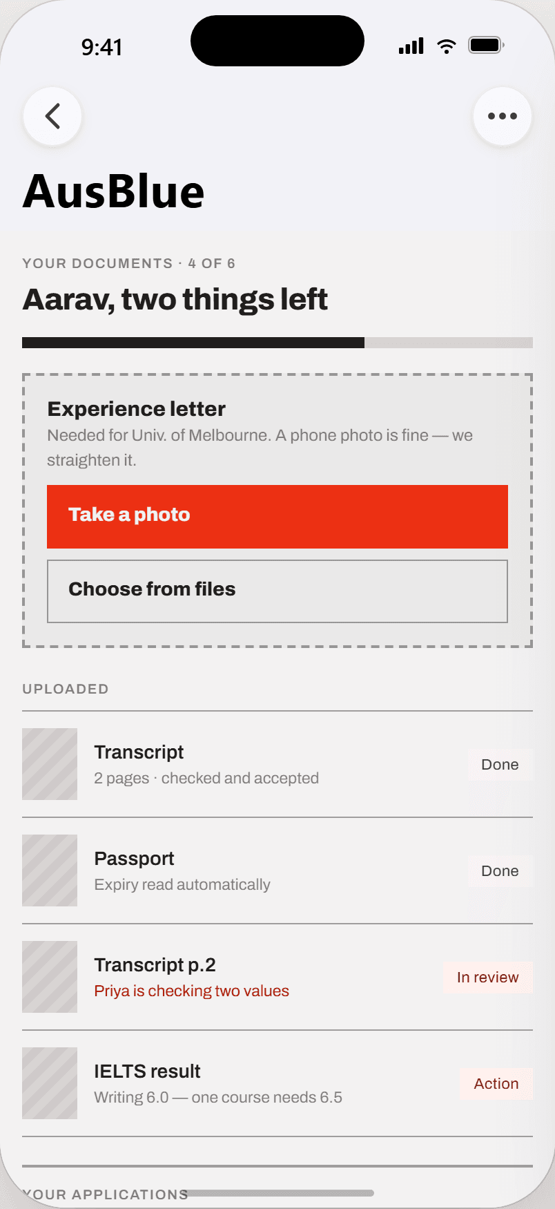 Mobile — student upload, pipeline visible. A phone photo is fine; the pipeline straightens and classifies it.
